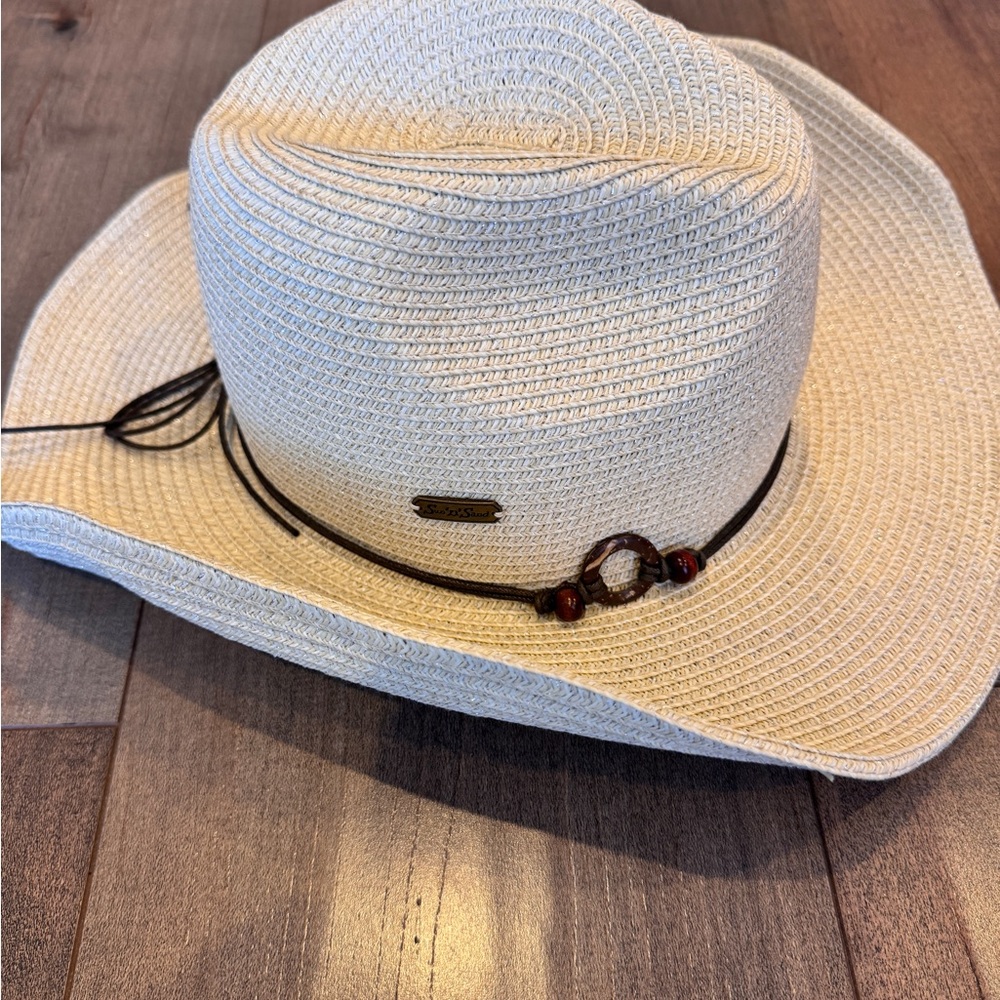 Stylish Cream Cowboy Hat with Beaded Accent